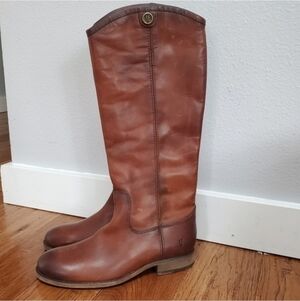 Frye Melissa Button 2 cognac tall boots Brown Leather Riding Boots